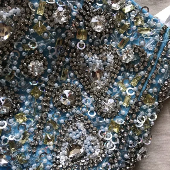 SHERRI HILL Blue beaded embellished gemstone rhinestone chiffon dress - Picture 5 of 5